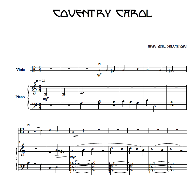 Coventry Carol sheet music: viola solo