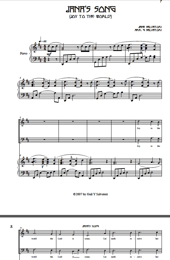 sheet music for 2 part choir and harp - Joy to the World