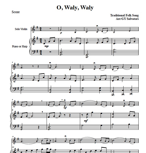 O Waly, Waly (The Water is Wide) violin and piano Solo and Ensemble Contest sheet music
